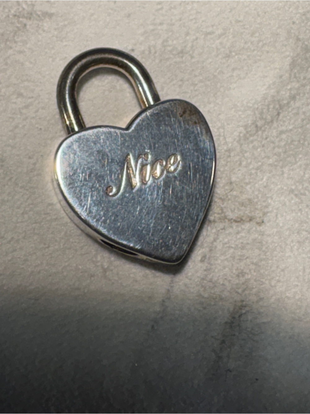 Tiffany & Co. Silver Heart Padlock Charm Engraved 'Nice'